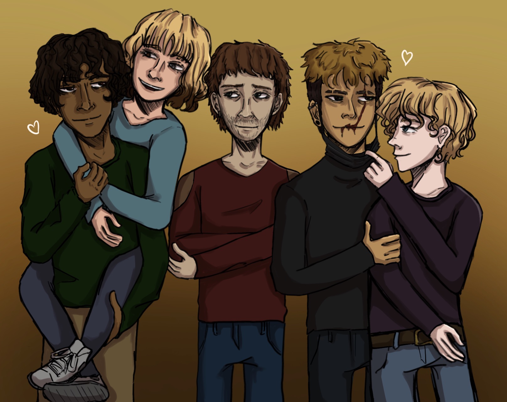 Tobias (Toby), Cara, Mark, Aaron, and Finn
